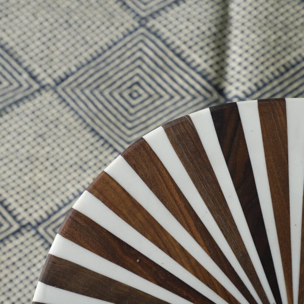 Handcrafted Geometric Striped Wooden Side Table - Image 4