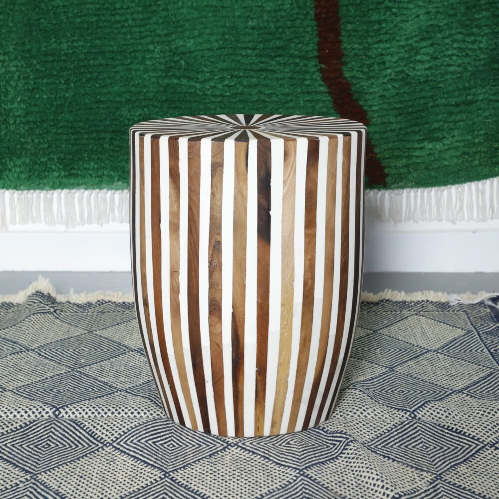 Handcrafted Geometric Striped Wooden Side Table - Image 2