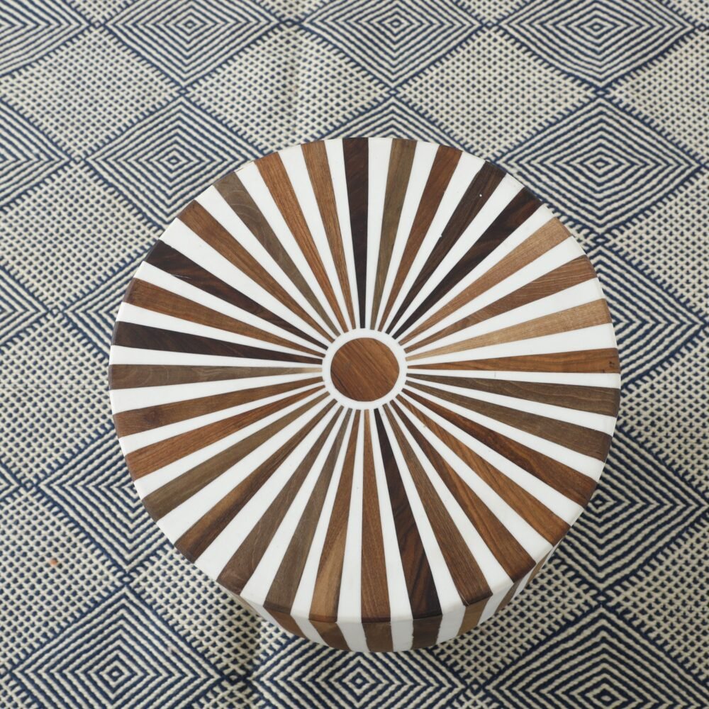 Handcrafted Geometric Striped Wooden Side Table - Image 3