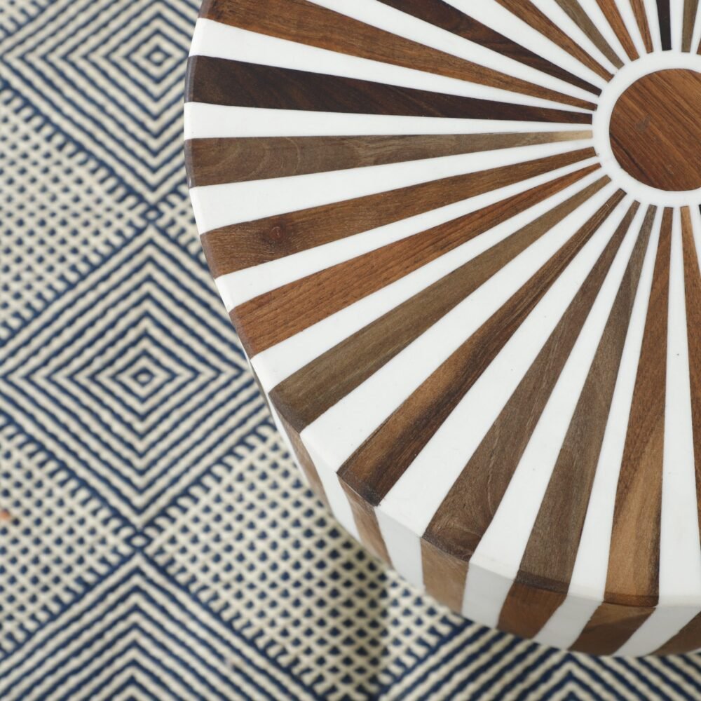 Handcrafted Geometric Striped Wooden Side Table - Image 5