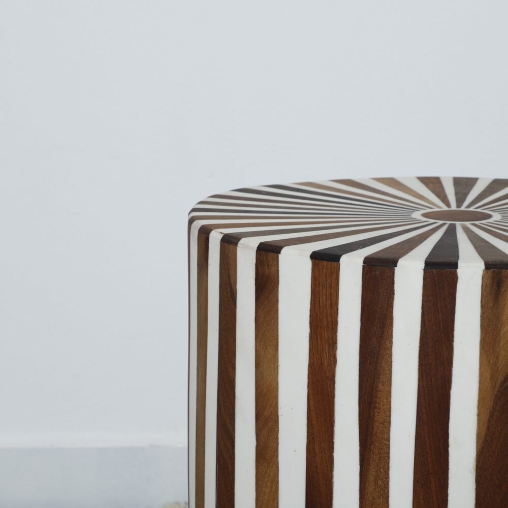 Handcrafted Geometric Striped Wooden Side Table - Image 6