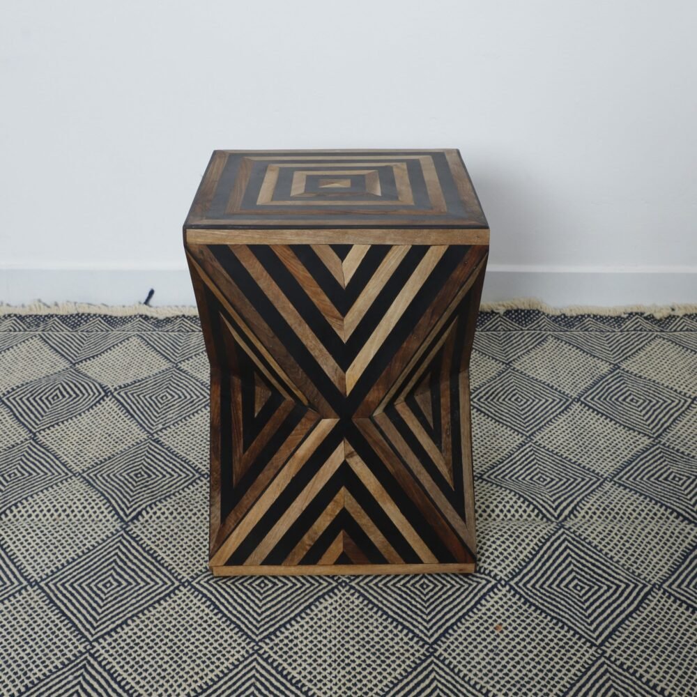 Handcrafted Geometric Wooden Accent Table – Bold Diamond Pattern Design - Image 4