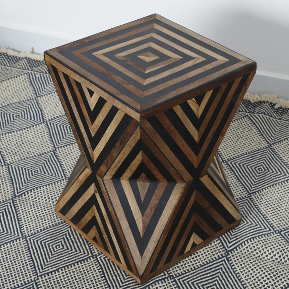 Handcrafted Geometric Wooden Accent Table – Bold Diamond Pattern Design - Image 3