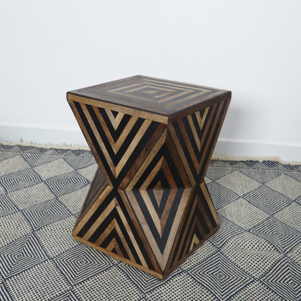 Handcrafted Geometric Wooden Accent Table – Bold Diamond Pattern Design