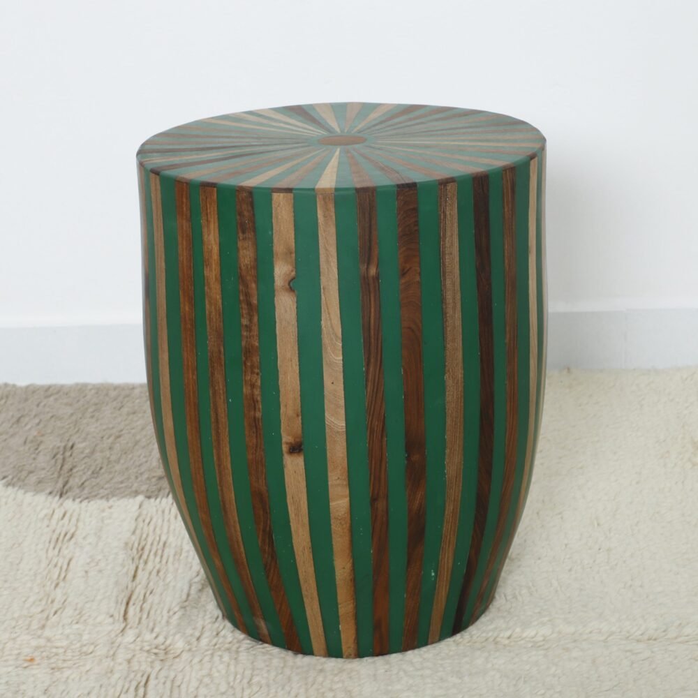 Handcrafted Geometric Striped Wooden - Green and Natural Wood