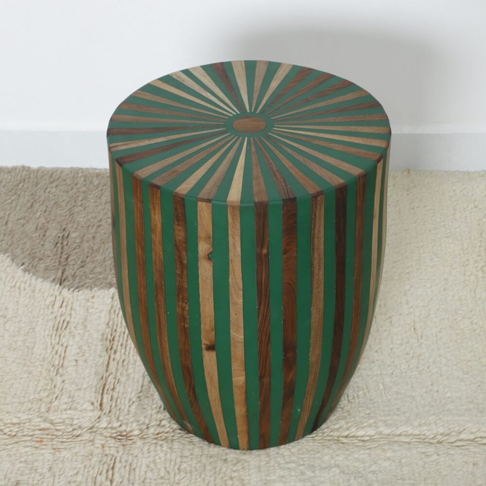 Handcrafted Geometric Striped Wooden - Green and Natural Wood - Image 2