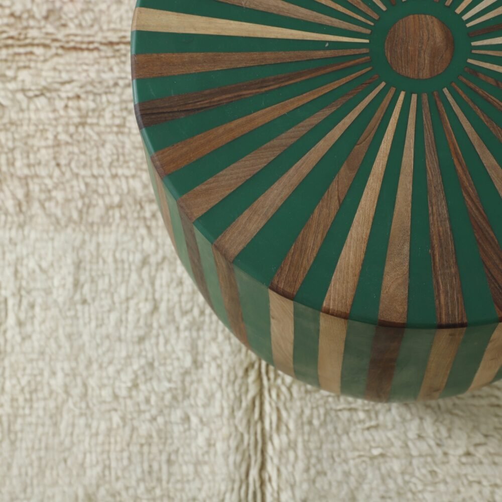 Handcrafted Geometric Striped Wooden - Green and Natural Wood - Image 3