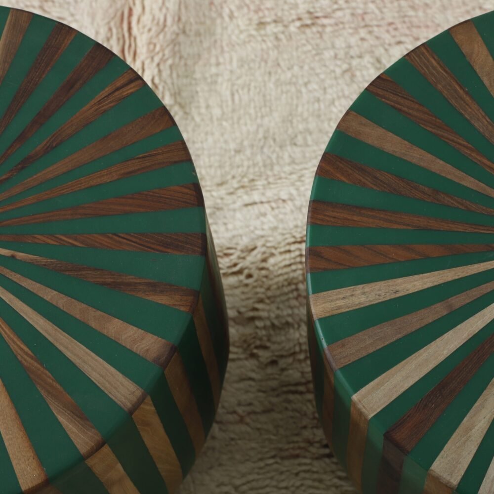 Handcrafted Geometric Striped Wooden - Green and Natural Wood - Image 5