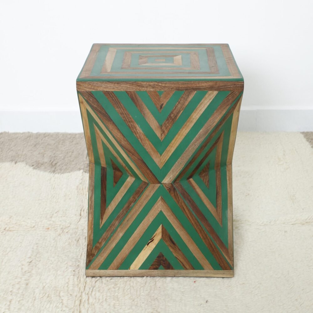 Handcrafted Green Geometric Wooden Accent Table – Diamond Design - Image 2