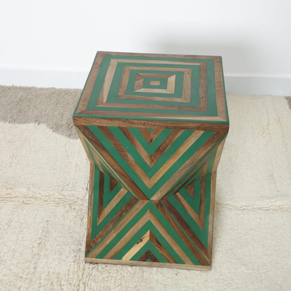 Handcrafted Green Geometric Wooden Accent Table – Diamond Design - Image 3