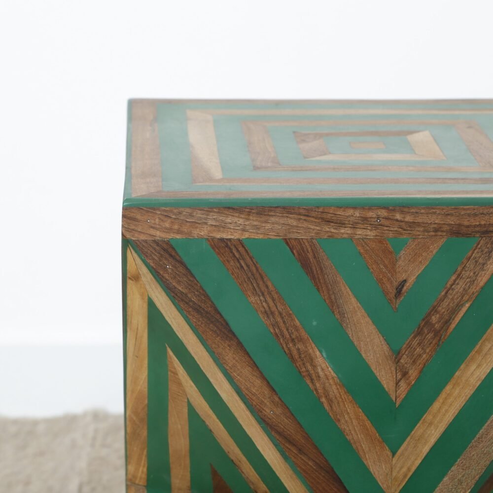 Handcrafted Green Geometric Wooden Accent Table – Diamond Design - Image 4
