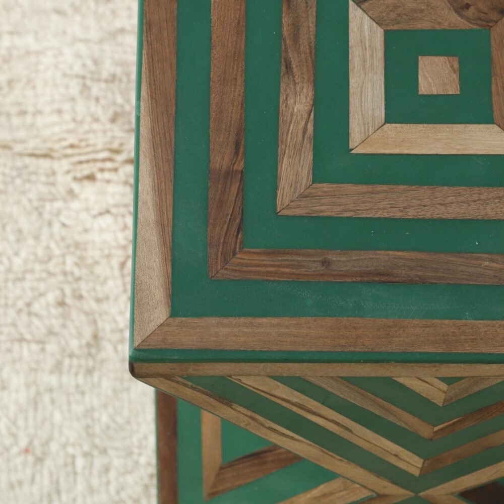Handcrafted Green Geometric Wooden Accent Table – Diamond Design - Image 5