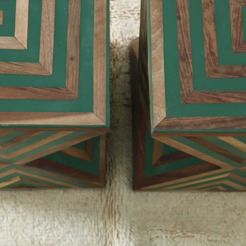 Handcrafted Green Geometric Wooden Accent Table – Diamond Design - Image 6