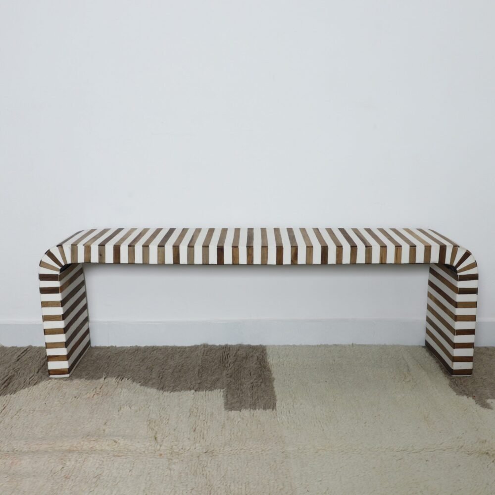 Handcrafted Striped Wooden Bench – Modern Accent Furniture - Image 2