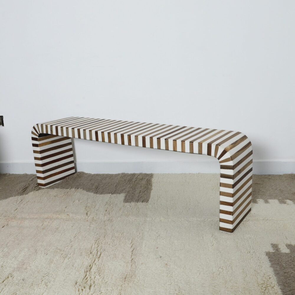 Handcrafted Striped Wooden Bench – Modern Accent Furniture