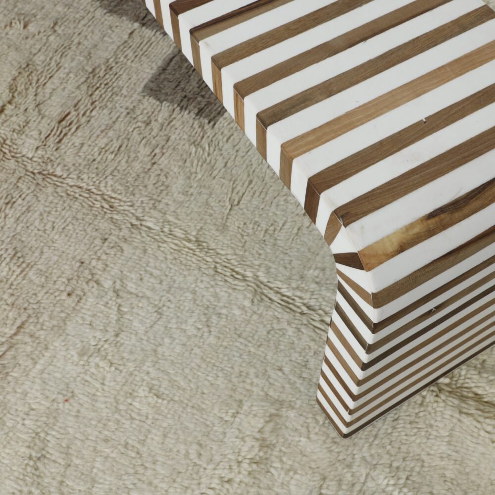 Handcrafted Striped Wooden Bench – Modern Accent Furniture - Image 5