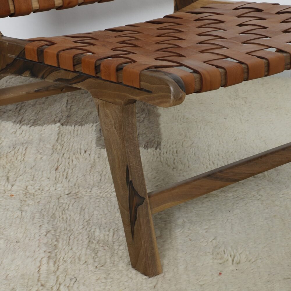 Handcrafted Leather and Wood Lounge Chair - Image 2