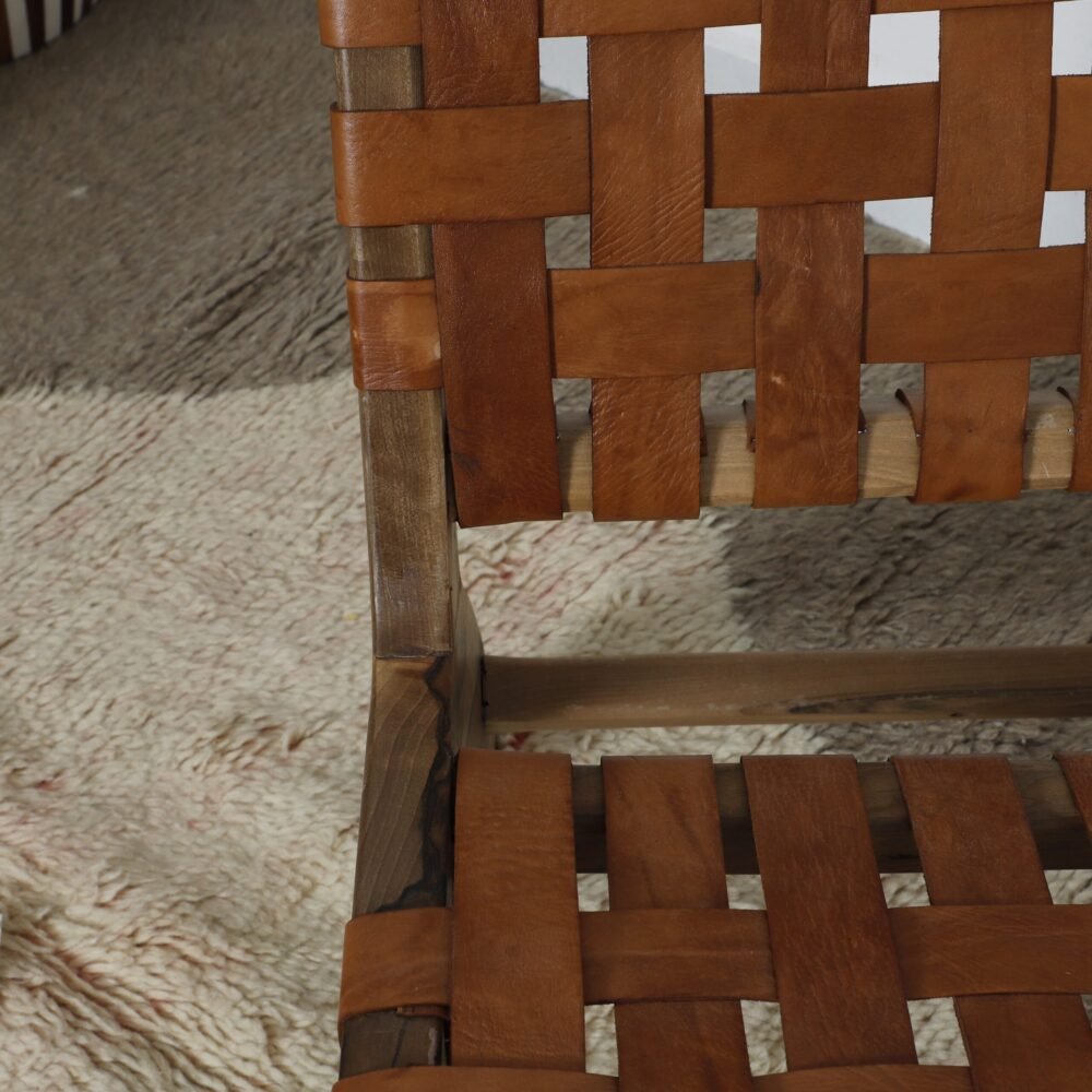 Handcrafted Leather and Wood Lounge Chair - Image 4