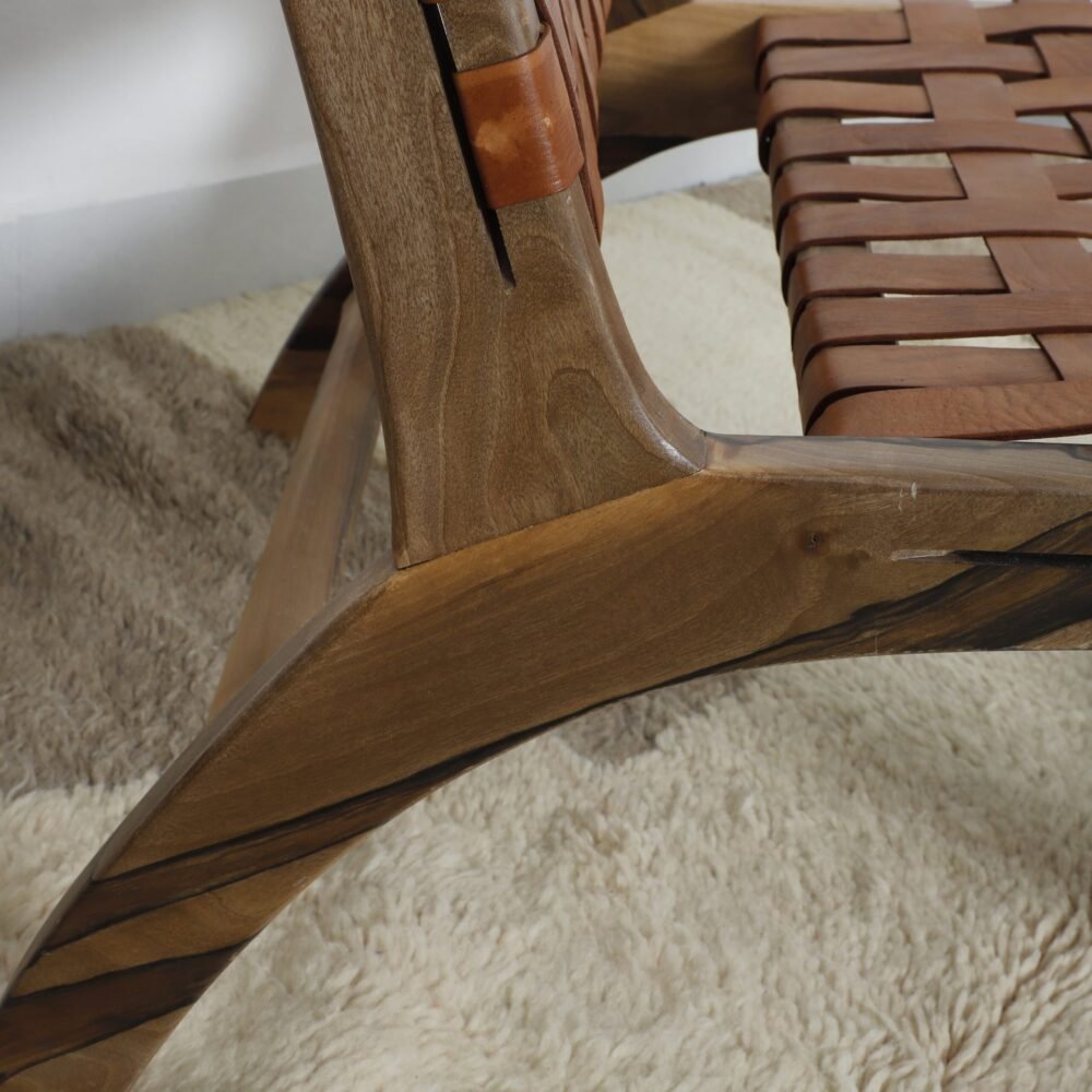 Handcrafted Leather and Wood Lounge Chair - Image 5