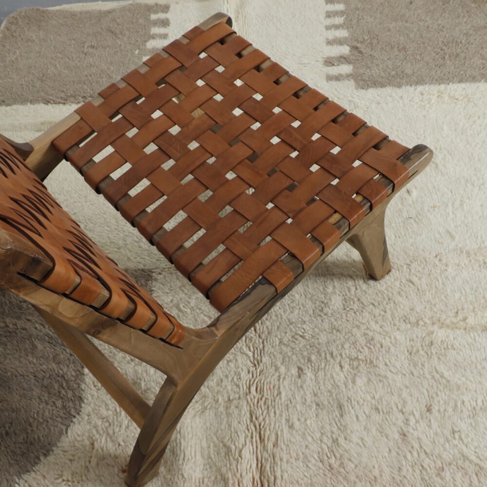 Handcrafted Leather and Wood Lounge Chair - Image 6