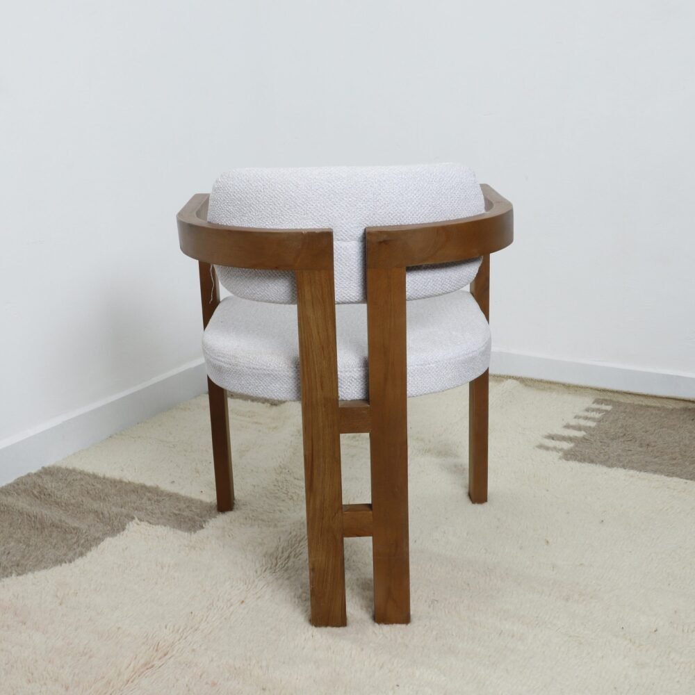 Mid-Century Modern Wooden Armchair with Light Gray Upholstery - Image 4