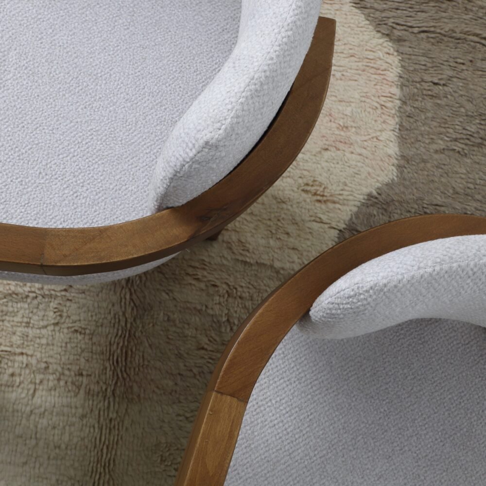 Mid-Century Modern Wooden Armchair with Light Gray Upholstery - Image 5