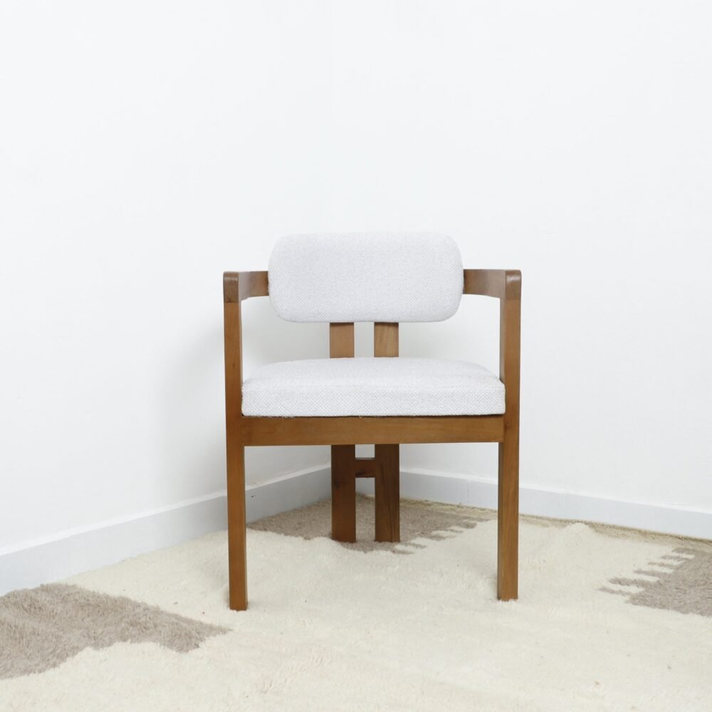 Mid-Century Modern Wooden Armchair with Light Gray Upholstery - Image 2
