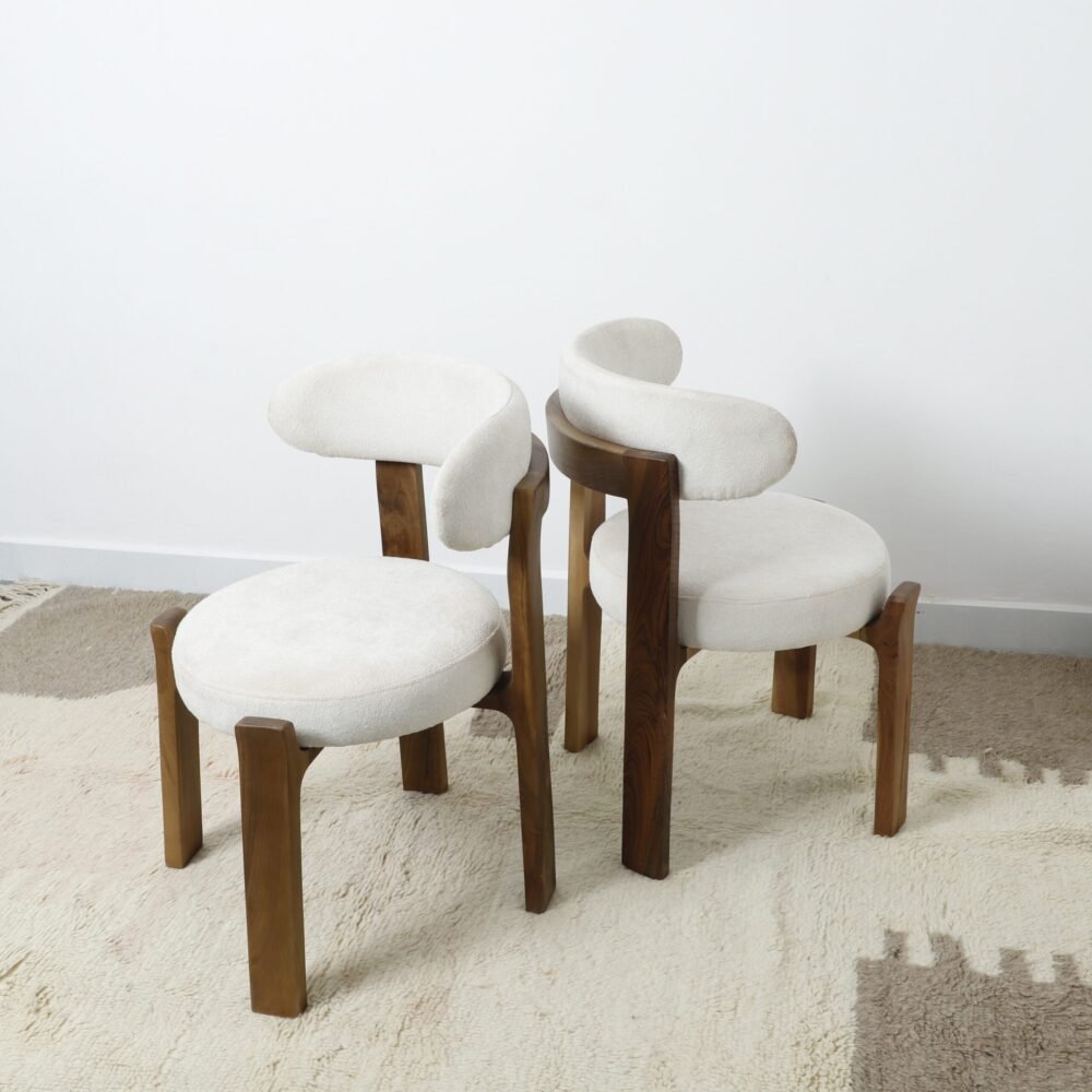 Minimalist Wooden Chair with soft white upholstery - Image 5